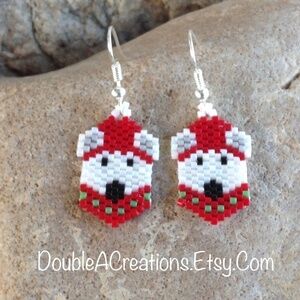 POLAR Bear Beaded Earrings, New, Handmade by Me